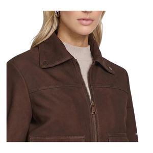 Chaqueta Corta de Motociclista para Mujer, de Lujo, en Piel de Oveja Marrón, Gamuza, Cuero Genuino, Ecológica, Rellena de Algodón y Viscosa, Personalizable OEM - Product Image 4