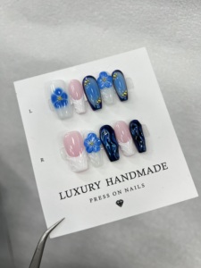 Lot de 10 faux <span class=keywords><strong>ongles</strong></span> en gel peints à la main, magnifiques, de luxe, design personnalisé, faits à la main, à presser - Product Image 2