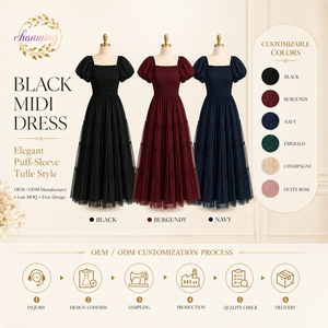 <span class=keywords><strong>Vestido</strong></span> Midi <span class=keywords><strong>de</strong></span> Tul Fruncido para Mujer, Verano 2026, Manga Corta Abullonada, Cuello Cuadrado, con Volantes, para Invitadas <span class=keywords><strong>de</strong></span> <span class=keywords><strong>Boda</strong></span> y Fiestas - Product Image 4