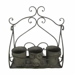 Vintage Style Shabby Chic Hanging Plant Iron Wire Mesh Rack Balcony Round Flower Pot