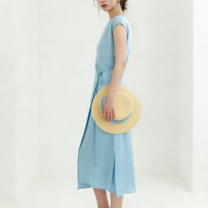 <span class=keywords><strong>Robe</strong></span> midi décontractée et respirante pour femme, coupe trapèze, à manches courtes et taille drapée, collection été 2026 - Product Image 4