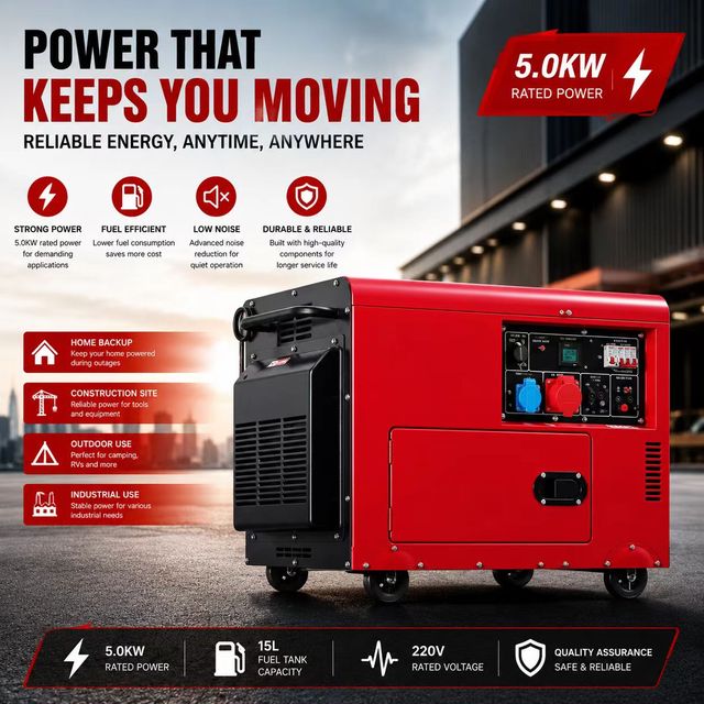 Silent Portable Gas Generator for Home Emergency Power Supply.