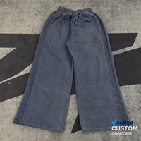 Celana Sweatpants Acid Wash Kaki Lebar Grosir Custom, Streetwear Pinggang Tinggi Bergaris Oversize