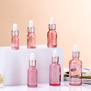 Nouvelles bouteilles d'huile scintillantes cosmétiques vides en verre rose clair avec <span class=keywords><strong>pipette</strong></span> compte-gouttes en or rose rose - Product Image 6