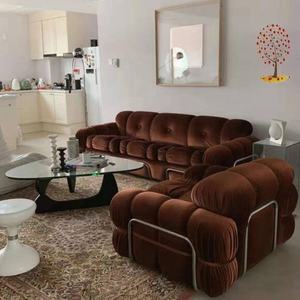 العربية نمط غرفة المعيشة المنزلي الأزهار مجموعة اثاث تنجيد فاخر المخملية البني أريكة 3 2 ، loveseat ، كرسي بذراعين - Product Image 5