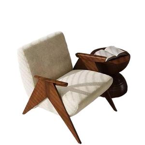 Fauteuil simple vert rétro nordique en chenille, style décontracté, bois massif, mobilier de salon de luxe léger - Product Image 5