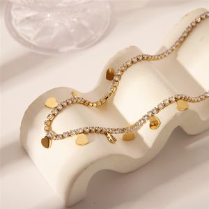 Collar de Lujo con Diamantes Completos de 3MM, Zirconia, Chapado en Oro de 18k, Acero de Titanio, Tipo Tenis, Inoxidable, con Colgante de Corazón Brillante - Product Image 5