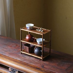 Estante de exhibición de té de ratán y bambú morado, tipo rectangular, para juegos de té y coleccionables, origen Anji, Zwj 002 - Product Image 1