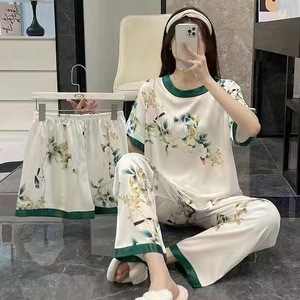 Vrouwen Pyjama Zomer Korte Mouwen Broek 3 Stuks Set Homewear <span class=keywords><strong>Cartoon</strong></span> Casual Koreaanse Pyjama Pak Cool Zachte Melk Zijde Nachtkleding - Product Image 5