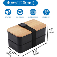 Couvercles en bambou avec logo personnalisé Boîte à lunch en plastique à 2 niveaux Boîte à nourriture pour enfants Conteneur à fruits portable pour la vie quotidienne