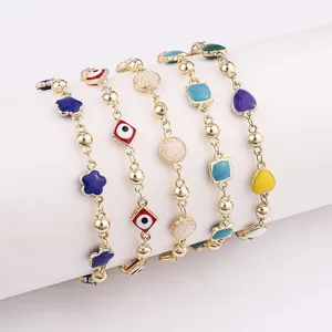 Pulseras de ojos malvados turcos, joyería de oro de 14K, venta al por mayor, esmalte de gota, pulsera de fe, 2022