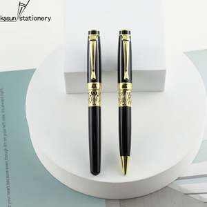 Stylo bille de luxe noir et or en métal - Design gravé complexe, stylo professionnel haut de gamme avec logo personnalisé pour cadeaux d'entreprise - Product Image 5