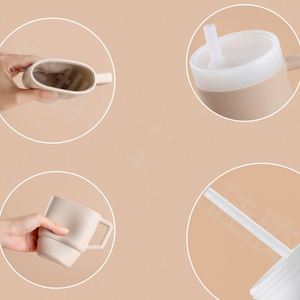 Gobelet isotherme en silicone pour tout-petits de 310 ml (9 oz) avec logo personnalisé, couvercle anti-fuite, paille et poignée, pour boissons chaudes/froides - Product Image 3