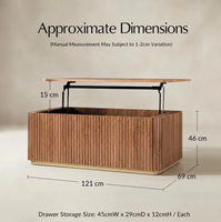 Table basse en bois cannelé avec plateau relevable et tiroirs de rangement, table à thé rectangulaire moderne à hauteur réglable pour salon