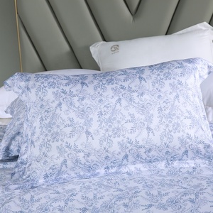 Lenzuolo Piatto di Lusso in Cotone Egiziano Percalle Stampato Organico con Motivo Floreale Blu 300TC con Federa - Product Image 6