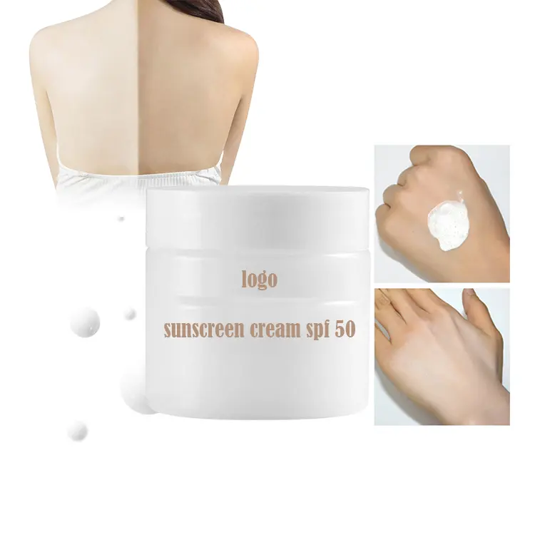 Sunblock Groothandel Koreaanse Oem Private Label Vegan Whitening Natuurlijke Getinte Organische Waterdichte Zon Screen Cream Spf 50 Zonnebrandcrème
