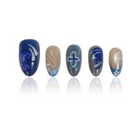 Y14 Kaixin – Fournitures en gros de faux ongles à presser en acrylique, ultra-brillants, légers, réutilisables, bleus, en forme d'amande, pour fêtes, 10 pièces, courts