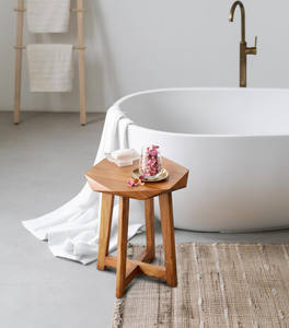 Tavolino <span class=keywords><strong>Esagonale</strong></span> in Legno Massello - Tavolino Laterale Moderno Minimalista per Soggiorno, Tavolino Decorativo in Legno Naturale <span class=keywords><strong>con</strong></span> Design a <span class=keywords><strong>Base</strong></span> a X - Product Image 5