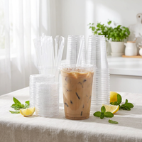 Gobelets en plastique jetables personnalisés avec logo PET et couvercles, vente en gros, gobelets pour thé à bulles, café glacé, jus, boissons froides, boissons à emporter