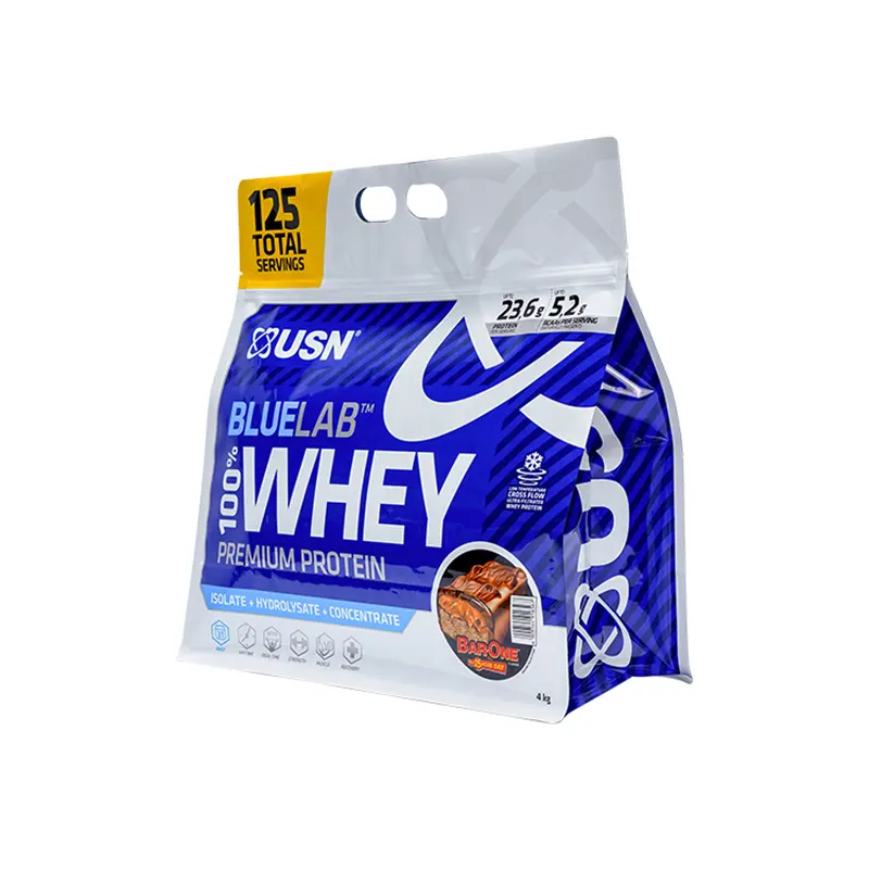 Custom Printed Aluminum Foil Food Grade Plastic Packaging Bag Whey Protein Powder Flat Bottom Pouch For Cereal Muesli