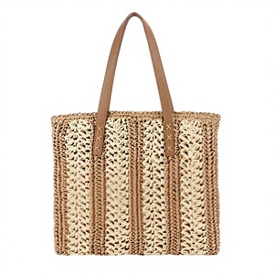 Generation Hair Fashion Simple Hollow Color Stripe Beach Bag Large Capacity Shoulder Bag Woven Bag Zipper Closure Tanjing - Product Image 1