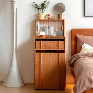 Tocador Barbizon de madera de cerezo con gabinete de almacenamiento y taburete, tocador de maquillaje para dormitorio - Product Image 3