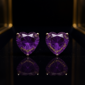 Orecchini a perno E1130 con cuore di diamante viola, montatura a griffe, gioielli romantici da donna per tutti i giorni, con cristallo di ametista - Product Image 2