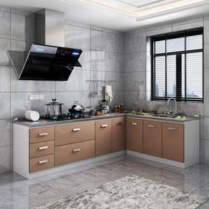 Modern Design Modular Kitchen <b>Storage</b> <b>Cabinet</b> Complete Set Stainless Steel Carcase Glass <b>Door</b> Marble Hinge Apartment - Product Image 2