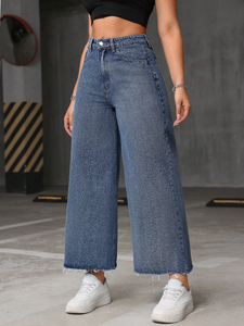 Jeans baggy taille haute pour femmes, <span class=keywords><strong>pantalon</strong></span> en denim à jambes larges avec coupe ample et confortable - Product Image 4