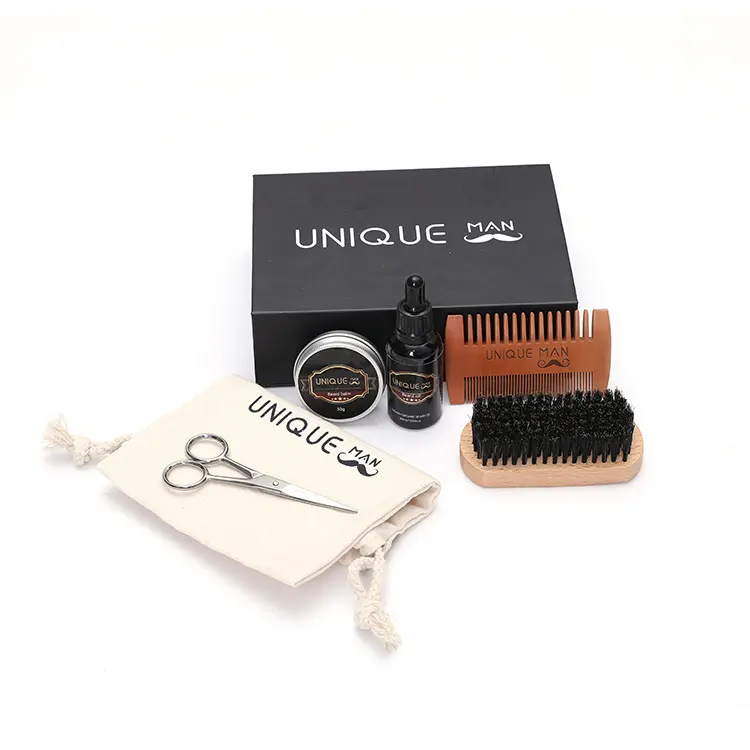 Beard Set Oil Brush Comb Scissors Beard Kit For Men Grooming Trimming Tool Complete Set Beard Brush And Comb Set