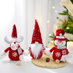 Décorations <span class=keywords><strong>de</strong></span> Noël <span class=keywords><strong>de</strong></span> luxe léger en tissu à sequins : Père Noël, Bonhomme <span class=keywords><strong>de</strong></span> neige, Élan, Poupées décoratives pour la maison - Product Image 1