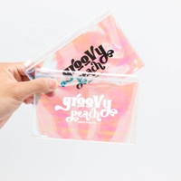 Pochette en plastique holographique personnalisée avec fermeture éclair, petits sacs d'emballage pour bijoux en PVC avec logo personnalisé