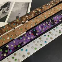 Ceinture en PU pour femme, motif léopard, douce et fourrée, avec boucle carrée étoilée ornée de strass, idéale pour le jean