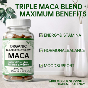 แคปซูลรากมาคา เจลาติไนซ์ ผงสีเหลือง แดง และดำ ผสมผสานกัน เป็นออร์แกนิกและได้รับการรับรองวีแกน อาหารเสริมเพิ่มพลังงานสำหรับผู้ใหญ่ทั้งชายและหญิง - Product Image 2