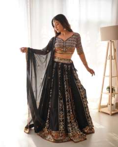 Séquence lourde exclusive et travail de fil Lehenga Choli adapté aux fonctions de mariage des filles et aux événements de fête du fournisseur indien - Product Image 5