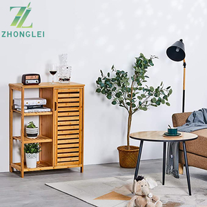 Armoire <span class=keywords><strong>de</strong></span> <span class=keywords><strong>rangement</strong></span> <span class=keywords><strong>de</strong></span> <span class=keywords><strong>salle</strong></span> <span class=keywords><strong>de</strong></span> bains, <span class=keywords><strong>meuble</strong></span> en <span class=keywords><strong>bambou</strong></span>, avec portes, 3 étagères latérales - Product Image 5