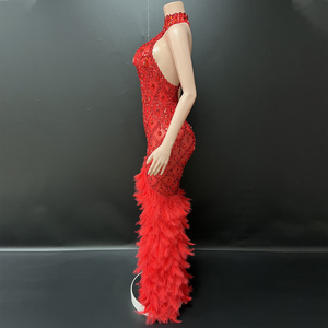Novance Y5059-D Abito da <span class=keywords><strong>Sera</strong></span> Chic Senza Maniche, Vestito da Club Plus Size con Cristalli, Sexy Abito Rosso Elegante da Donna per Feste - Product Image 4