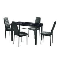 Ensemble table à manger rectangulaire en verre trempé et chaises en cuir design moderne