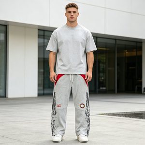 Pantalon de survêtement gris pour homme, double couche, taille mi-haute, coupe large, avec cordon de serrage, décontracté, ample, 100 % coton respirant, idéal pour le printemps - Product Image 2