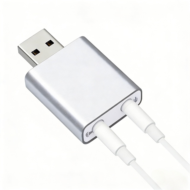 USB to Audio External 3D Stereo Adapter with 3.5mm Headphone and Microphone Jack, Suitable for USB Audio Devices and Laptops