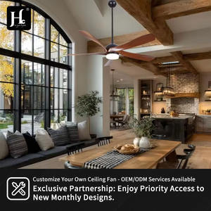 Ventilateur de plafond LED moderne de 52 pouces avec pales en bois à 6 vitesses et télécommande, 3 pales, moteur CC, profil bas pour salon - Product Image 6