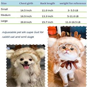 عباءة شتوية دافئة محمولة للحيوانات الأليفة بتصميم غزال كلاسيكي، زي رنة مطبوع للكلاب الصغيرة والمتوسطة، عباءة أيل للكريسماس مع قرون - Product Image 5