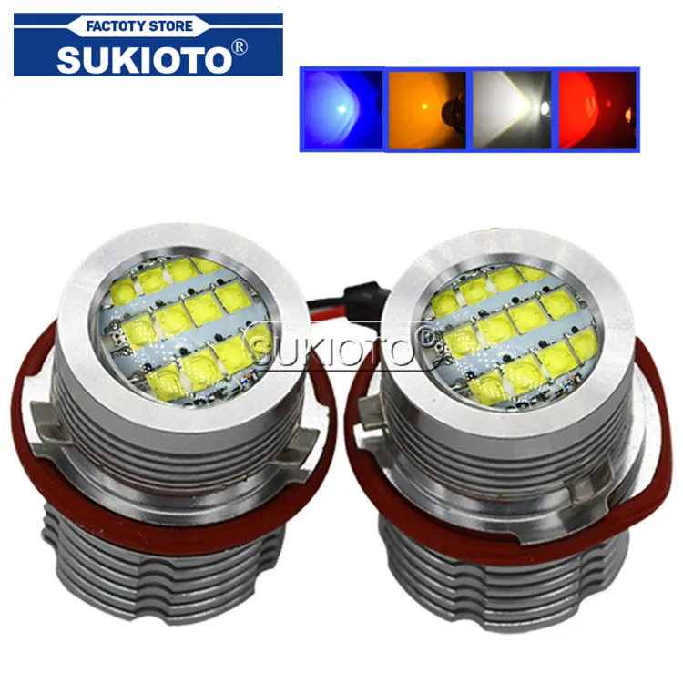 Sansukioto-yeux d'ange LED 60W, 2 pièces, Kit de marqueurs, anneaux Halo, blanc, rouge, bleu, jaune, E65, E87, E39, E53, E63, E64