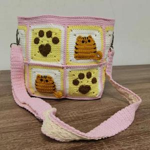 Romantic Womens Fashion Beach Bag Vibrant Crochet Cat Satchel Cross Body <b>Pouch</b> Hand Made Versipacks Knit Cat Paw Bag - Product Image 4