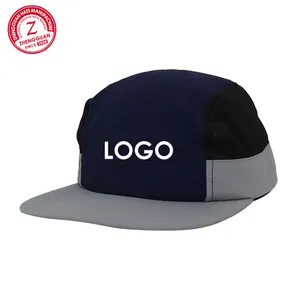 Logo personalizzato ricamato a 5 pannelli in cotone con disegno piatto Hip Hop cappello da camionista in Mesh cappellini da Baseball Snapback