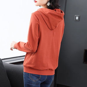 Women's Hooded Sweatshirt Brick Red Ultra Thin Loose Fit Spring Autumn Korean Style Trendy Top - Product Image 4