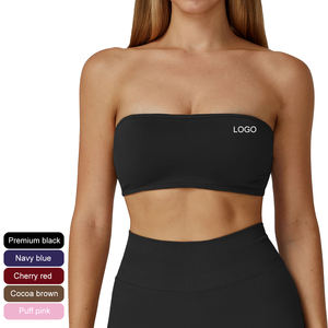ストラップレスブラ女性用ノンスリップバンドー二層バックレススポーツブラチューブトップパッド入りヨガワークアウトノースリーブクロップタンクトップス - Product Image 1