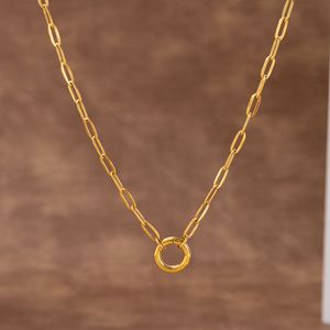 Minimalistische 18k Vergoldete Halskette Edelstahl O-Verschluss Federringverschluss Büroklammer-Kette DIY Kettenhalskette - Product Image 1