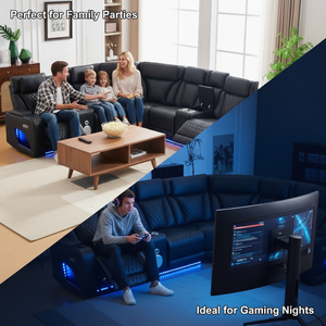 Sofá Reclinable Eléctrico de Estilo Moderno en Cuero Negro con Altavoces Bluetooth y Luces LED para Cine en Casa Inteligente - Product Image 6