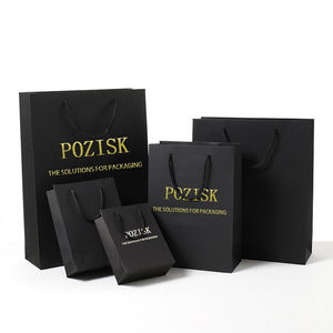 ถุงกระดาษช้อปปิ้ง POZISK สีดำลายศิลปะ พร้อมหูหิ้วแบบบิดเกลียว ปั๊มทอง บรรจุภัณฑ์หรูหราสำหรับธุรกิจและร้านค้าปลีก - Product Image 1